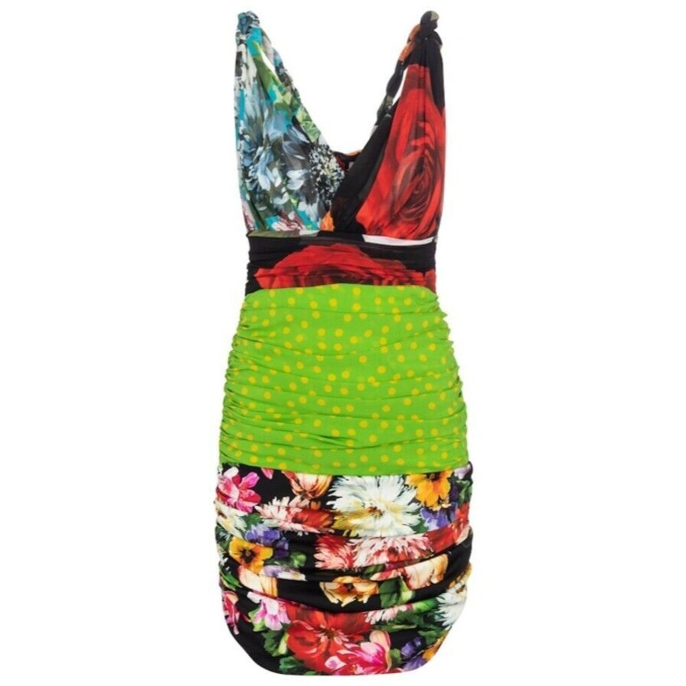 NWT. RUNWAY! $2545 DOLCE & GABBANA Patchwork Fitted Mini Dress IT46 - Picture 4 of 16